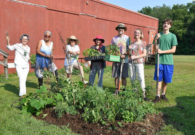 Volunteers building plots for the Juneteenth Community Garden Project are (l-r) Charito Calvachi-Mateyko, Delaware Hispanic Commission; Christina M. Diaz-Malone, Georgetown council; Jeri Berc, 100 Women Who Care Southern Delaware founder; Dr. Carla Guerron-Montero, anthropologist; Cass Ripley, Teach a Person to Fish Society, and his wife Teresa and son Nathan. DAN COOK PHOTOS
