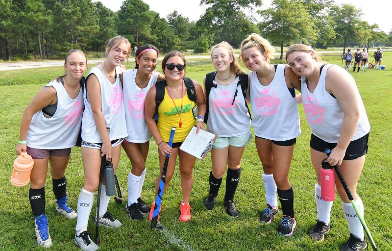 Cape hockey player Sommer Dorman works as a junior counselor at Mid-Atlantic Field Hockey Camp and joined her cabin campers for a photo. Shown are (l-r) Allison Kitchel, Reeve Nyland, Bella Reyes, Dorman, Abby Shackelford, Molly Browning and Ainsley Shannon.