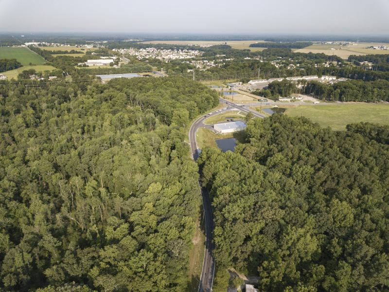 The Monarch Glen subdivision is planned for a 135.5-acre wooded parcel on both sides of Fisher Road (center) off Route 9 west of Lewes. NICK ROTH PHOTO