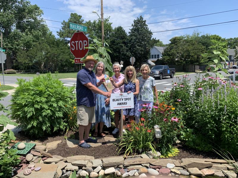 Lewes in Bloom Beauty Spot presentation attendees are (l-r) recipients Barry Sipple and Anita Naylor with Lewes in Bloom members Dianne Stevens, Linda McDonald and Betsy Hansot. SUBMITTED PHOTO