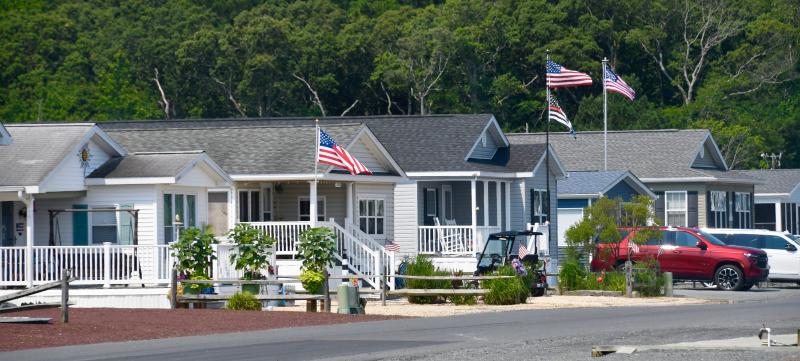 The West Bay community off Camp Arrowhead Road, established before county zoning, contains manufactured homes and seasonal RV sites.