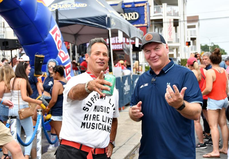 Goofing around during an interview are Sam Calagione, left, and Steve “Monty” Montgomery. DAN COOK PHOTO