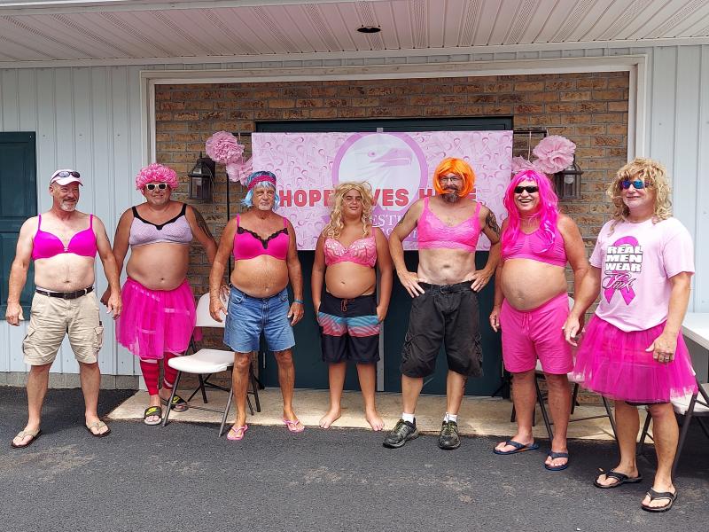 Having some fun at Homestead Campground’s fundraiser for the American Cancer Society are car wash babes (l-r) Dave Hartman, Rick Sciaviccio, Roy “Doc” Hall, Blake Murawski, General Manager Brian Dawson, Lenny Forrester and Kevin Burke. SUBMITTED PHOTOS
Raffles: L-R( Susan Hall Wagner, Jamie Hedges, Lori Dix)