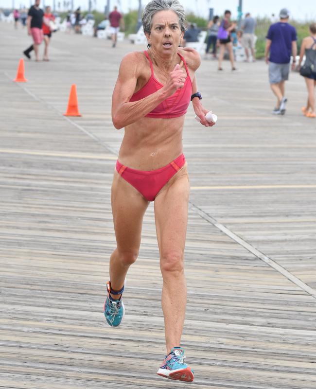 Margaret Colvin, 60, is the women’s winner of the biathlon.
