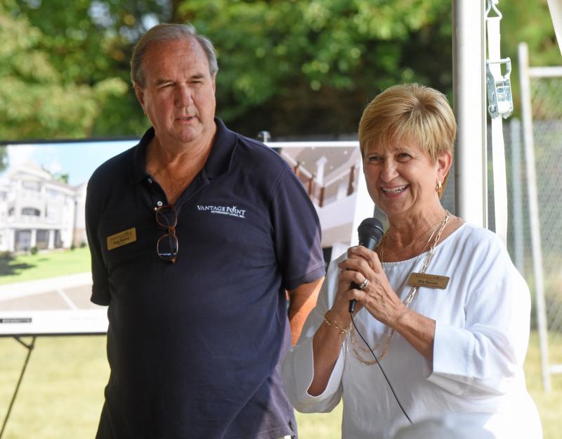 Rita Stevens, co-founder of Vantage Point, talks about the importance of hiring good people. Standing nearby is her husband and Vantage Point co-founder Greg Stevens.