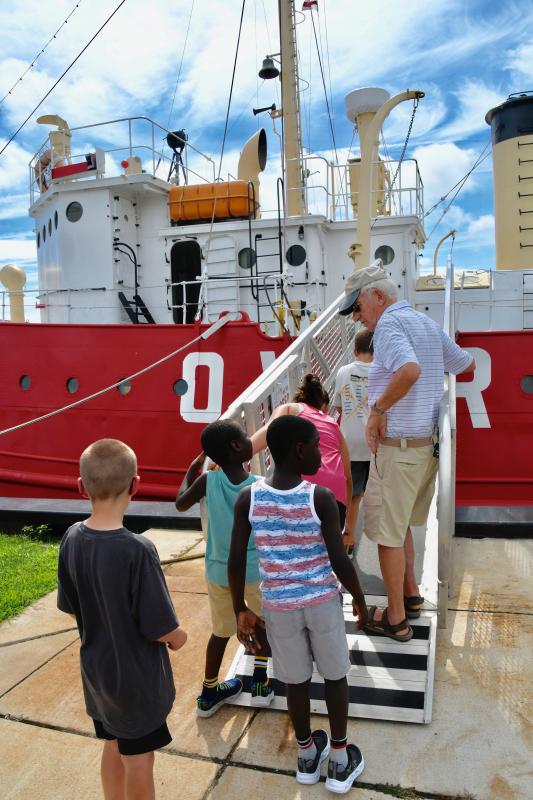 Overfalls volunteer Pete Hansot prepares to lead a tour of the historic lightship docked at Canalfront Park in downtown Lewes.