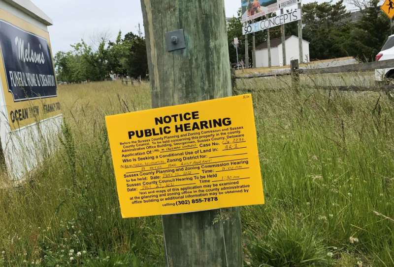 When the public notice sign was posted by county staff, it did contain all the pertinent information for the hearings. SUSSEX COUNTY PHOTO