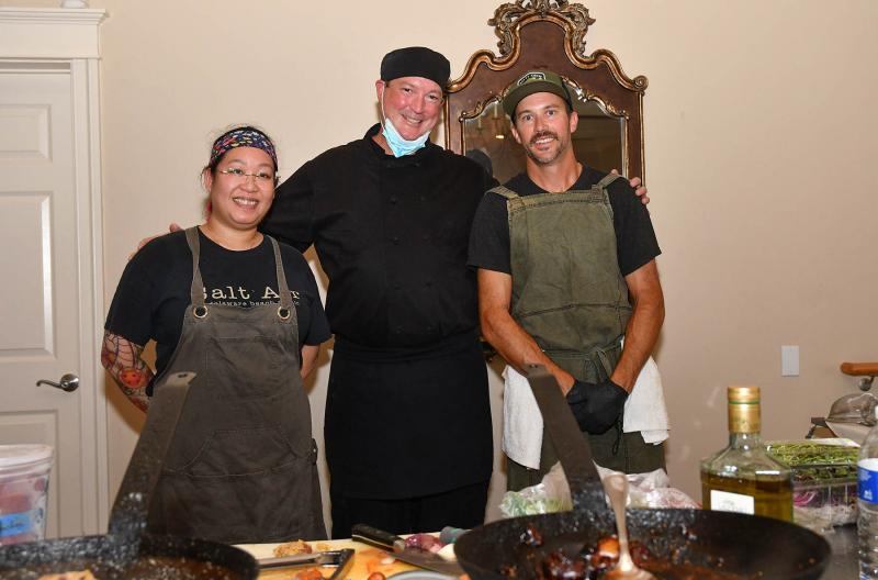 The Turf side of the Chef Throwdown includes (l-r) Kathleen Hy of Salt Air, Frederick Lee of Beebe Healthcare and former 14 Global chef John Speziale.