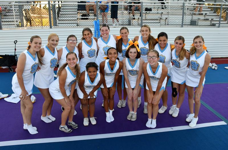 The Vikings cheerleaders are ready for the 2021 season. Shown in back are (l-r) Zoe Clark, Julia Booros, Tori Saville, Cadence Hostetler, Ali McKay, Kayla Lorah, Sarah Coty, Ariana Gibbs, Emily Groll and Evie Hogan. In front are Ava Puddicombe, Gabby Parillon, Julia Williams, Summer Taylor and Brianna Porter.