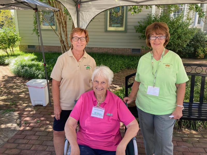 Members of the Milton Garden Club work the booth at the Lydia Cannon Museum, where the tour started. Shown are (l-r) Doreen Becke, Kathryn Grieg and Elaine Carbone.