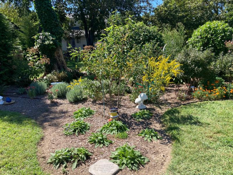 The first stops on the tour were the adjoining houses of Ellen and Rand Lytton and Richard and Lee Wheeler on Valley Road. The two couples created a combined garden with native plants and pollinators to attract birds, butterflies and insects.