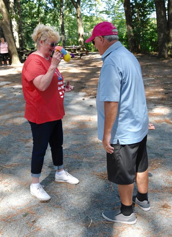 Nancy Wolfe of Seaford and Frank Hunter of Ocean View are the final two competing in the Pass the Bob game, which was won by Hunter.