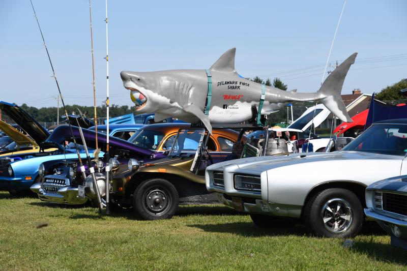 An inaugural car show, sponsored by Southern Delaware Street Rod Association, features vehicles of all types, including Art Wilson’s Sharkmobile dune buggy.