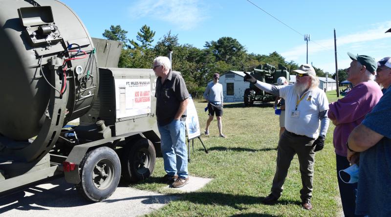 Tom Stuart, a Fort Miles Historical Association volunteer, describes the history of the fort’s searchlight.