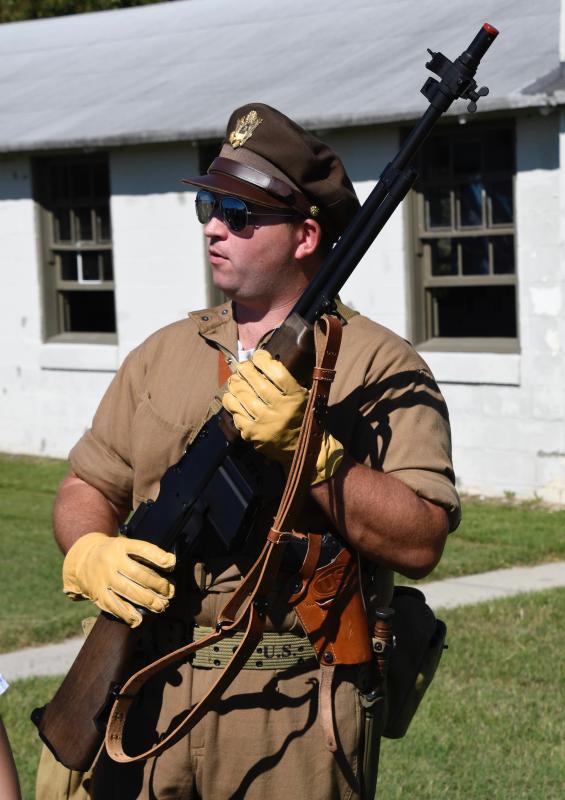 Patrick O’Nell talks about the history of a Browning automatic rifle as a member of the Air Mobility Command living history team.