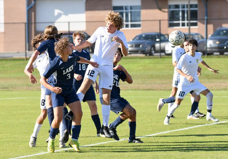 Cape freshman Evan Burris scores off a header for the second tally of the game.