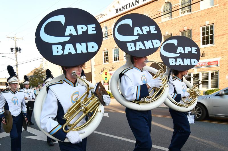 Cape band members (l-r) Conor Wiedmann, Jase Truitt and Jayden Alderson play the sousaphones with spirit.