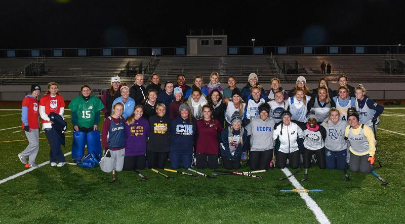 Alumni players shown in back are (l-r) Mareid Rishko, Atia Sabbagh, goalie Tina Gooding, Jacki Schell, Buffy Jackewicz-Neace, Emily Walls, Tess Bernheimer, Tiara Duffy, Maggie Delp, Allie Yeager, Lexi Gooch, Stephi Brown, Alexa Hendrickson, Caitlyn Hardy, Anna Stancofski and Jackie Cannon. In middle are Sam Broadhurst, Christine Bristowe, Casey Cornellier, Bridget Marshall, Sarah Mushrush, Jacki Dmiterchik, Hannah Pepper, Taylor Trimmer, Rebecca Pepper, Marcella Sabbagh, Ella Rishko and Noelle Sabbagh. In front are Maci Long, Cami Smith, Sydney Ostroski, Brittany Bailey, Anna Harrington, Allison Sullivan, Christy Bogle, Kelly Smith, Dom Scott, Darby Klopp and Sommer Dorman. DAN COOK PHOTOS