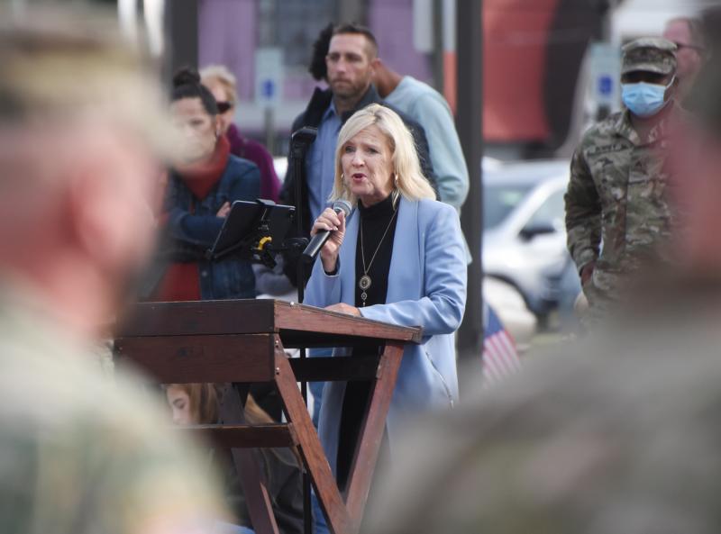 Lt. Gov. Bethany Hall-Long relays how proud the state is of the Army Reservists for their service to the country. NICK ROTH PHOTO