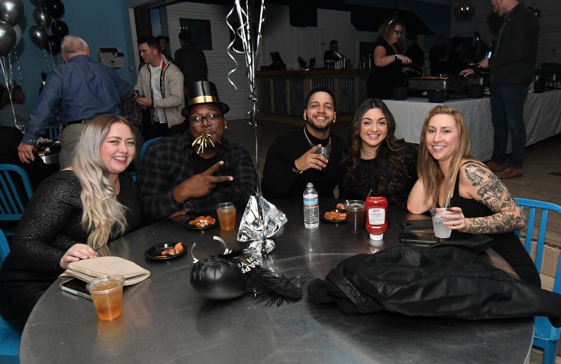 Sharing a meal and a good time at the Rudder are (l-r) Nicole Willis, Mark Gatewood, Tyler Matthews, Danielle Scalia and Morgan Hulmes.