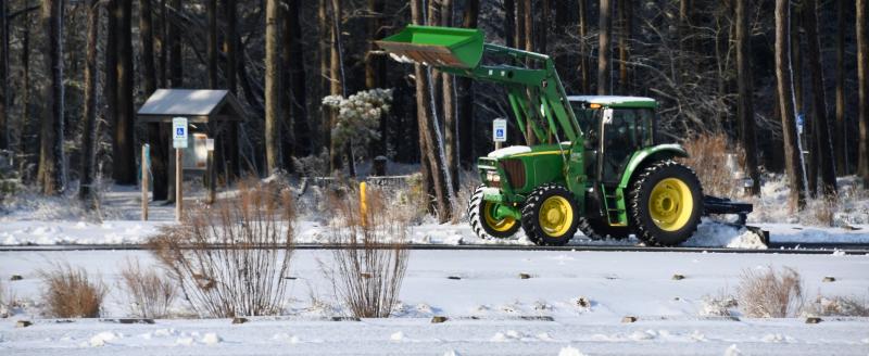 Crews were working early Jan. 7 to clear roads and parking lots in Cape Henlopen State Park. RON MACARTHUR PHOTO