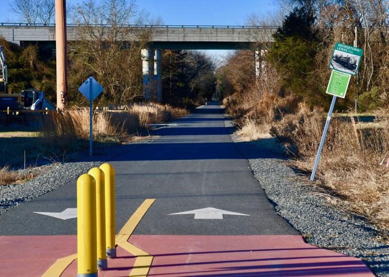 The Lewes-to-Georgetown Trail is complete from Gills Neck Road to Cool Spring Road, and includes this section under the Nassau Bridge.