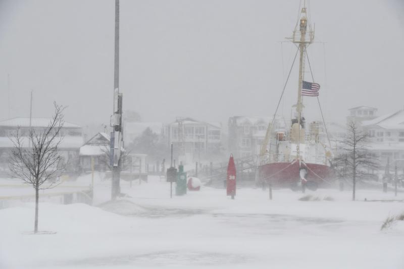 Visibility is limited as blowing snow obscures the view of the Lightship Overalls in Lewes Canalfront Park. RON MACARTHUR PHOTO