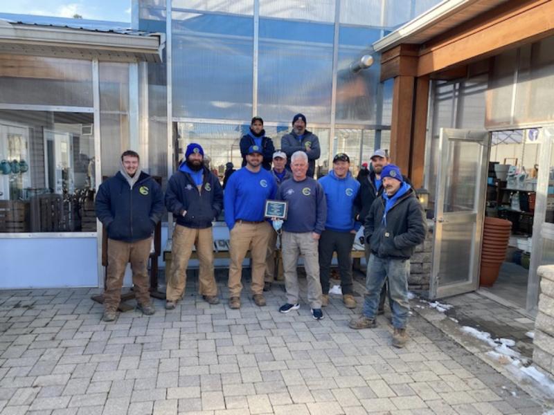 The award-winning RSC Landscaping project crew led by Mark Voelkel represents expertise in landscaping, hardscaping, irrigation, drainage and lighting. Shown are in back (l-r) Jason Johnson and Eric Gradonski. In front are Mike Spano; Rob Rose; Clint Lutz, manager; Steve Cordrey, owner; Mark Voelkel, designer; Keith Lankford; Eric Gorsch; and Mike Sellers. SUBMITTED PHOTOS