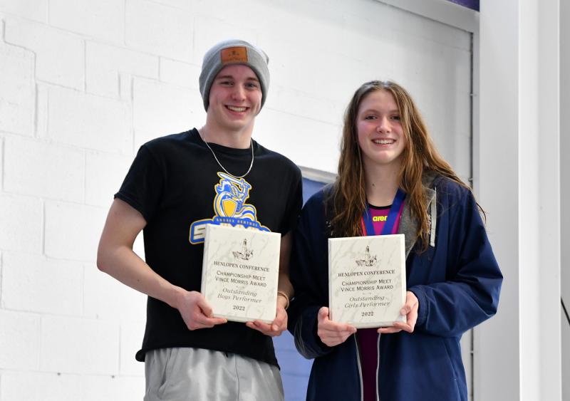The Vince Morris Outstanding Swimmer Awards were presented to Breyden Wright of Sussex Central, left, and Gracie Maughan of Sussex Academy.