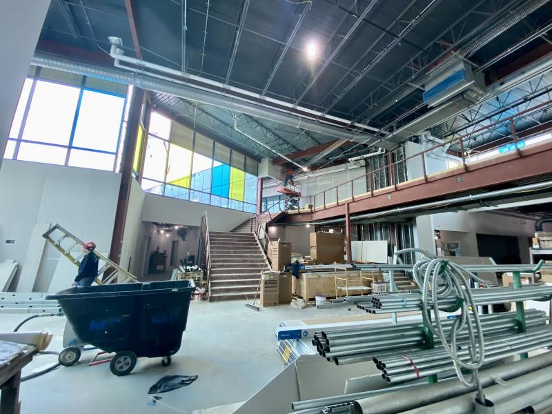 Steps will descend from the second floor to the first-floor lobby, where a large interactive screen will welcome and inform students, staff and visitors.