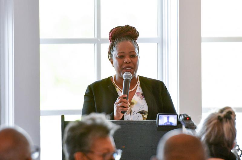The Rev. Tesha Miller of Macedonia AME Church in Seaford speaks about the help the Rev. George Edwards has given her throughout her life.