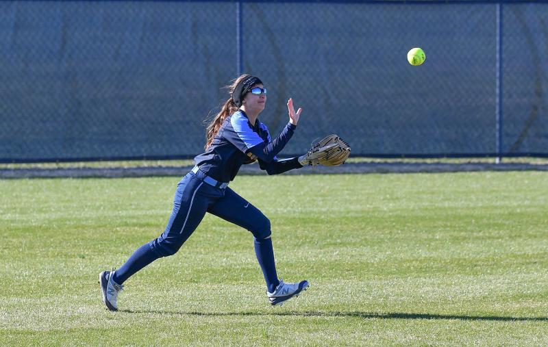 Cape left fielder Ava Simeone makes a running catch to end a Senators threat.
