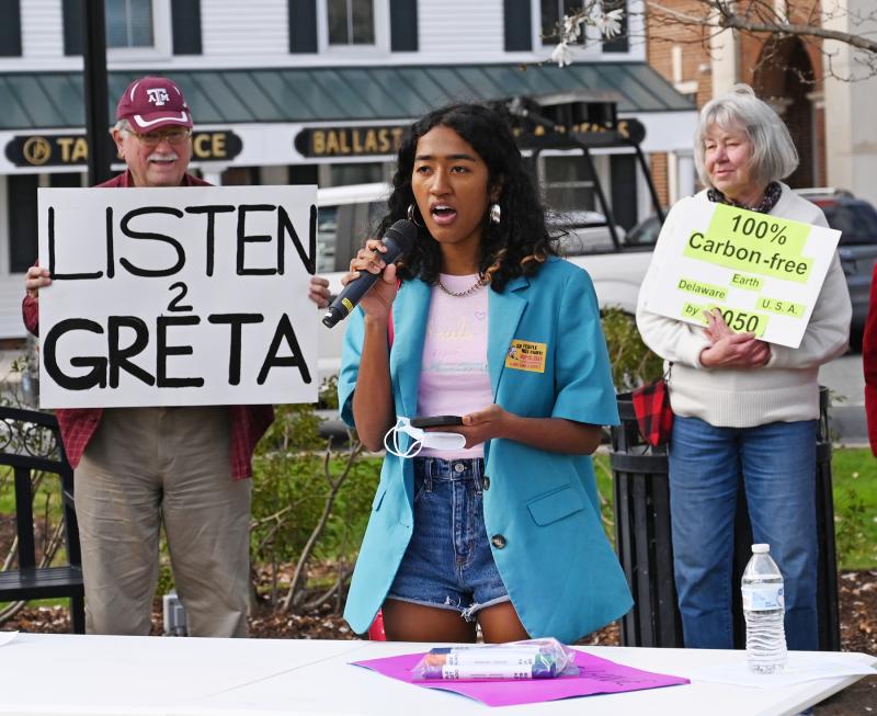Kanmani Duraikkannan of Newark, a senior at Odyssey Charter School, says bold action is needed because there can be no middle ground with climate change.