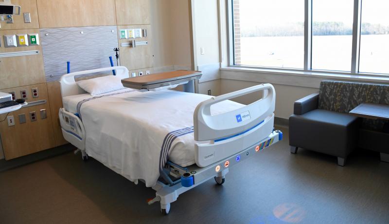Each of the 24 private, short-stay inpatient rooms includes a sofa bed for use by family members. The rooms were designed, right down to the placement of electrical outlets, with input from staff.