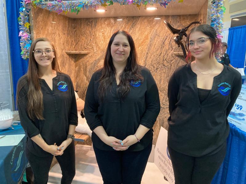 Coastal Bath Company of Salisbury, Md., showed off options for shower remodeling. The company also does bathroom remodeling, baths, showers and bath conversion projects. Representing Coastal Bath Company are (l-r) Rebecca Long, Stephanie Garrity and Hailey Garrity. Well being, health and leisure expo involves Cape Excessive