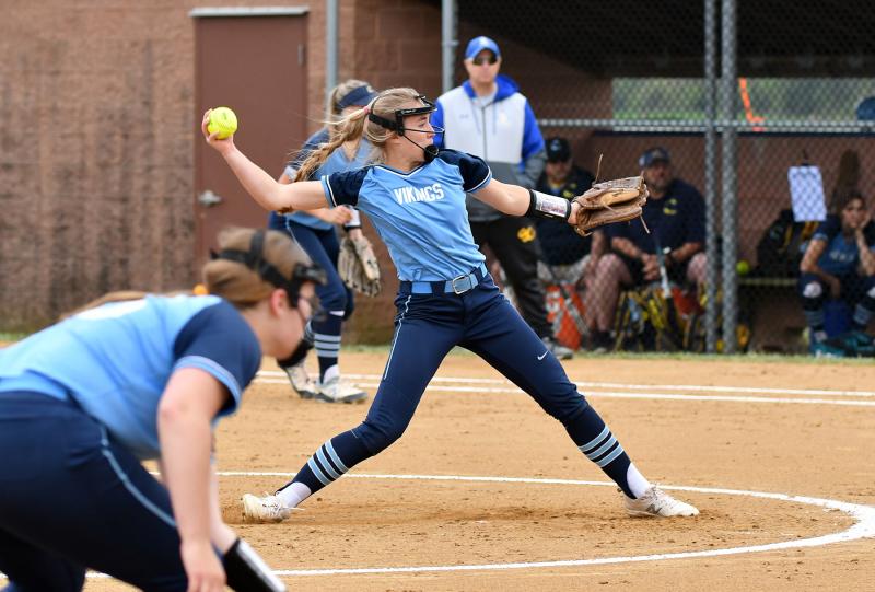 Cape’s Abby Marsh delivers to the plate for the Lady Vikings.