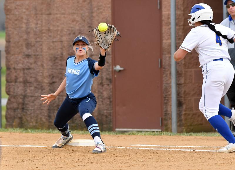 Cape freshman Bri Windish gets a putout at first.