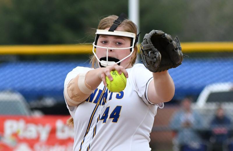 Central’s Madge Layfield delivers to the plate in her no-hit performance against the Vikings. DAN COOK PHOTOS