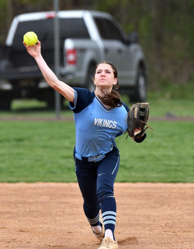 Cape freshman shortstop Milena Buehler throws to first for a putout.