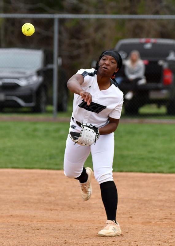 Tech infielder Laniya Lewis goes to first.