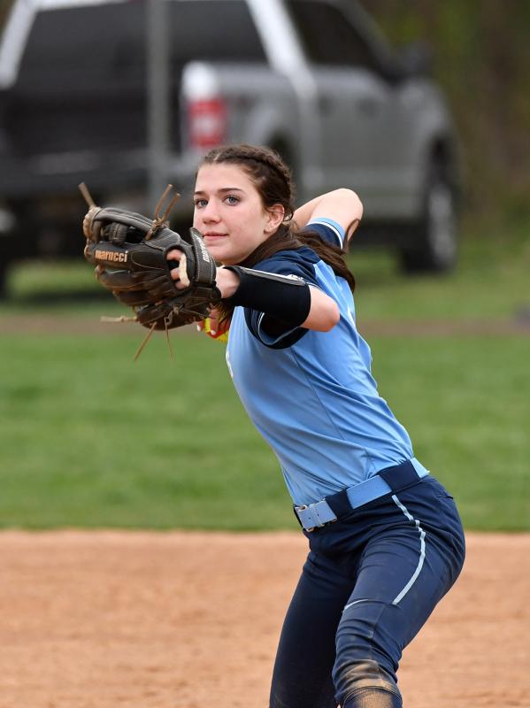 Cape shortstop Milena Buehler throws to first.