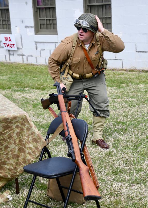 Patrick O’Neill, a member of the Air Mobility Command Museum Living History team, talks about the life of a soldier during World War II. The museum is located off Route 1 at Dover Air Force Base.