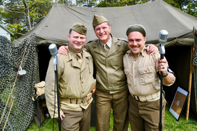 Re-enactors of an Army Special Services unit are (l-r) Matt Carroll, Vince Turner and Frank Sokolovic. The unit provided music, news and sports to soldiers in the field.