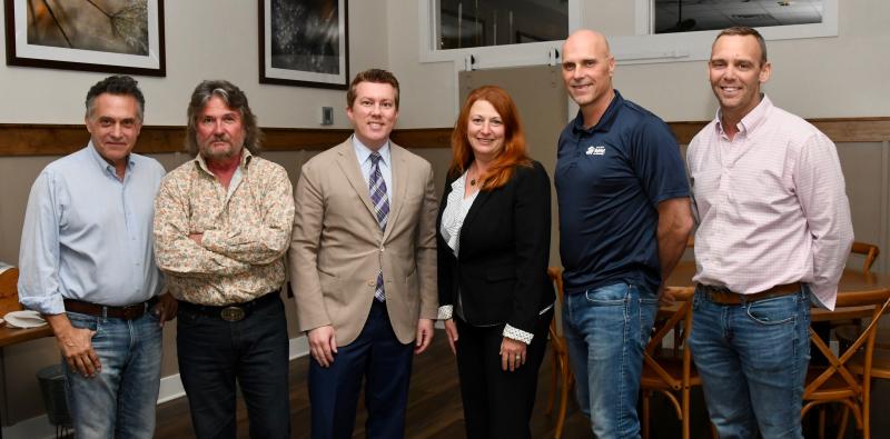 Sussex County Land Trust board members attending a recent meeting are (l-r) Mark Chura, executive director; Russ McCabe, vice chair; Blake Carey, treasurer; Heidi Gilmore, chair; Mike Nally, and Casey Kenton, outgoing chair. RON MACARTHUR PHOTO