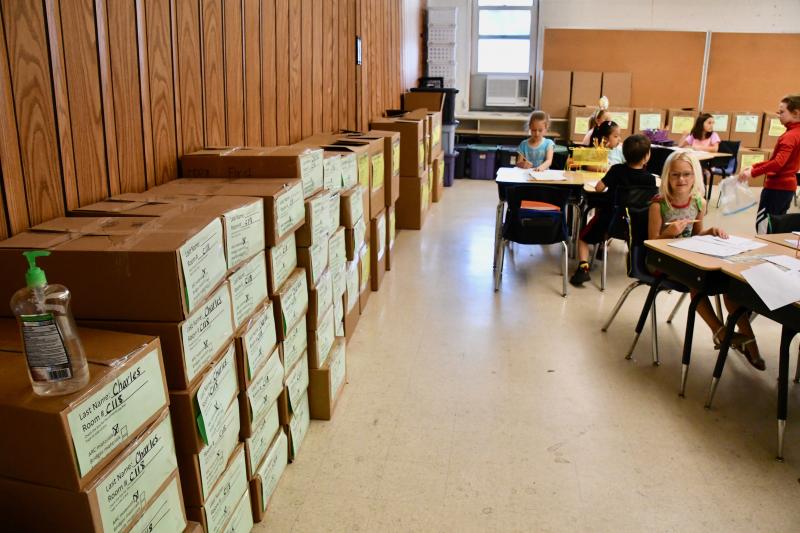 Every room in the school is filled with boxes filled by teachers in preparation for the move to the new school.