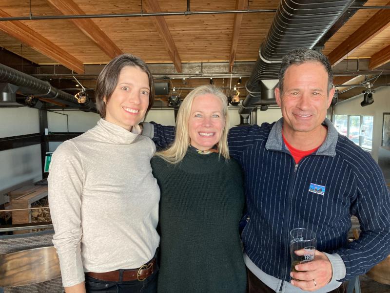 Dogfish Head has unveiled its newest beer, Kernza Pils, a collaboration with Patagonia Provisions and the Land Institute. The beer uses kernza, a perennial similar to wheat but better for the environment. Shown are (l-r) three of the people who helped bring the beer to life, Rachel Strower of the Land Institute, Birgit Cameron of Patagonia Provisions and Sam Calagione of Dogfish Head. RYAN MAVITY PHOTOS