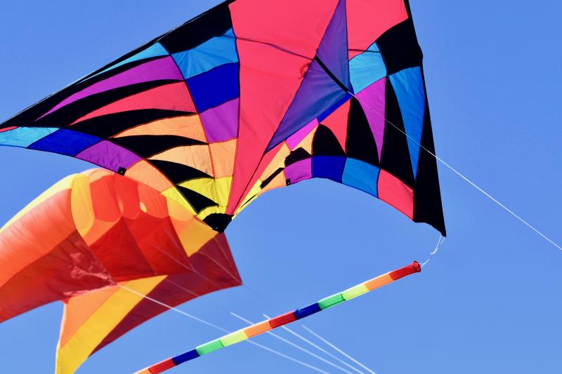 Colorful kites fill the sky above Cape Henlopen Park throughout the annual Great Delaware Kite Festival.
