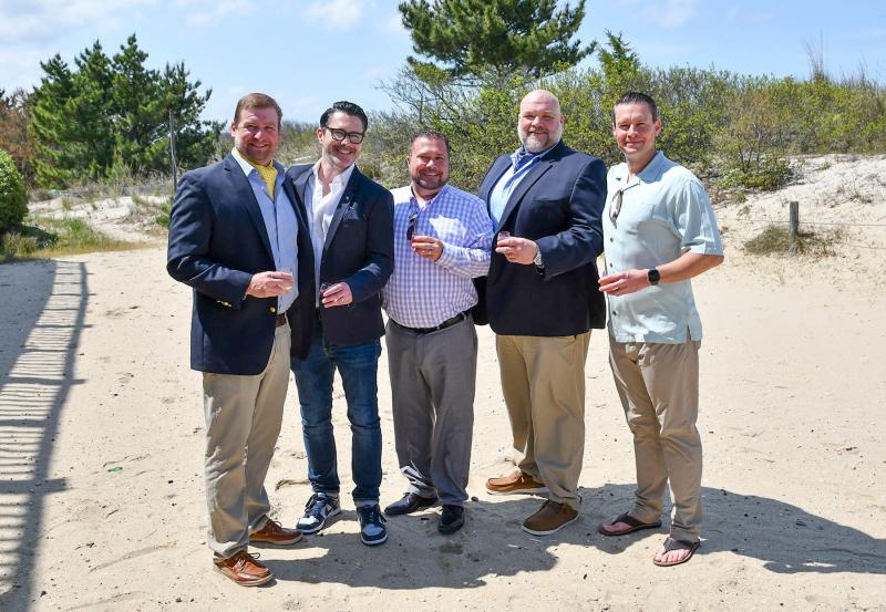 Enjoying a 1997 Salesianum reunion are friends (l-r) Frank Mieczkowski, Dave Britz, Mark Freebery, John Mieczkowski and Chris Rausch.
