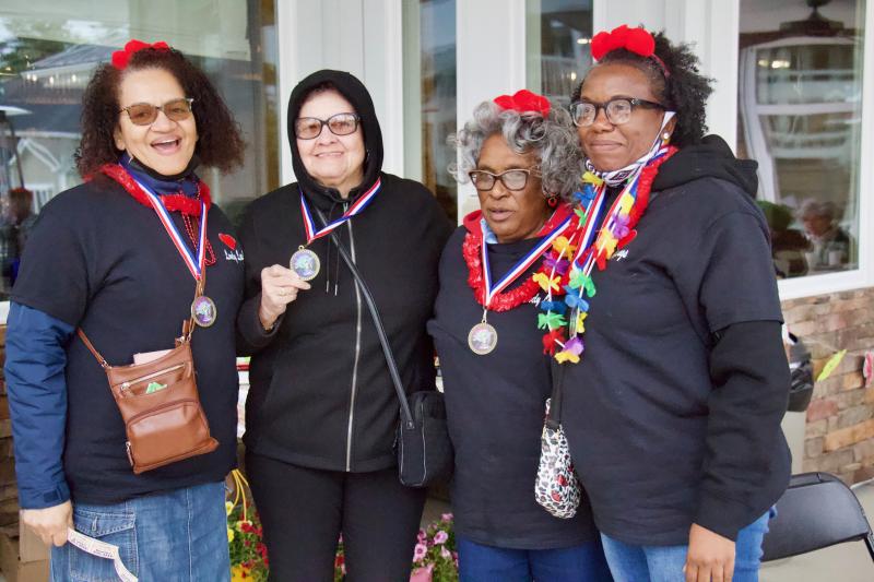 The Lovely Ladybugs had the highest score! Their medal featured Pepé Le Pew for some reason, though. Shown are (l-r) Valerie Wright, Carrie DeVaughn, Angeline Smith and Crystal Mills-Selby. They were laughing through the whole event, regardless of scores.