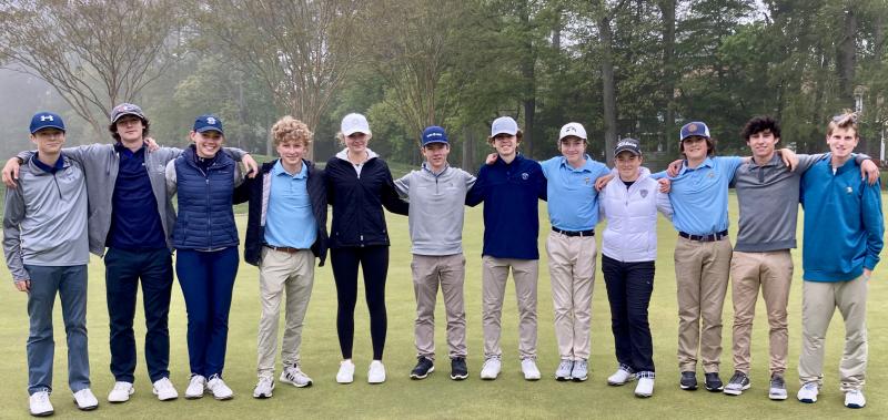 Friends, neighbors and rivals from Sussex Academy and Cape Henlopen High School met at the May 12 match between the two schools at Kings Creek Country Club. The day’s players shown are (l-r) Dominic Piperno, Tom Burn, Hannah Lydic, Ethan Mercer, Sawyer Brockstedt, Seth Reynolds, Austin Dostal, Jacob Gabbard, Sarah Lydic, Dalen Daminger, McKenna Danahy and Jeremy Trost. FRITZ SCHRANCK PHOTO